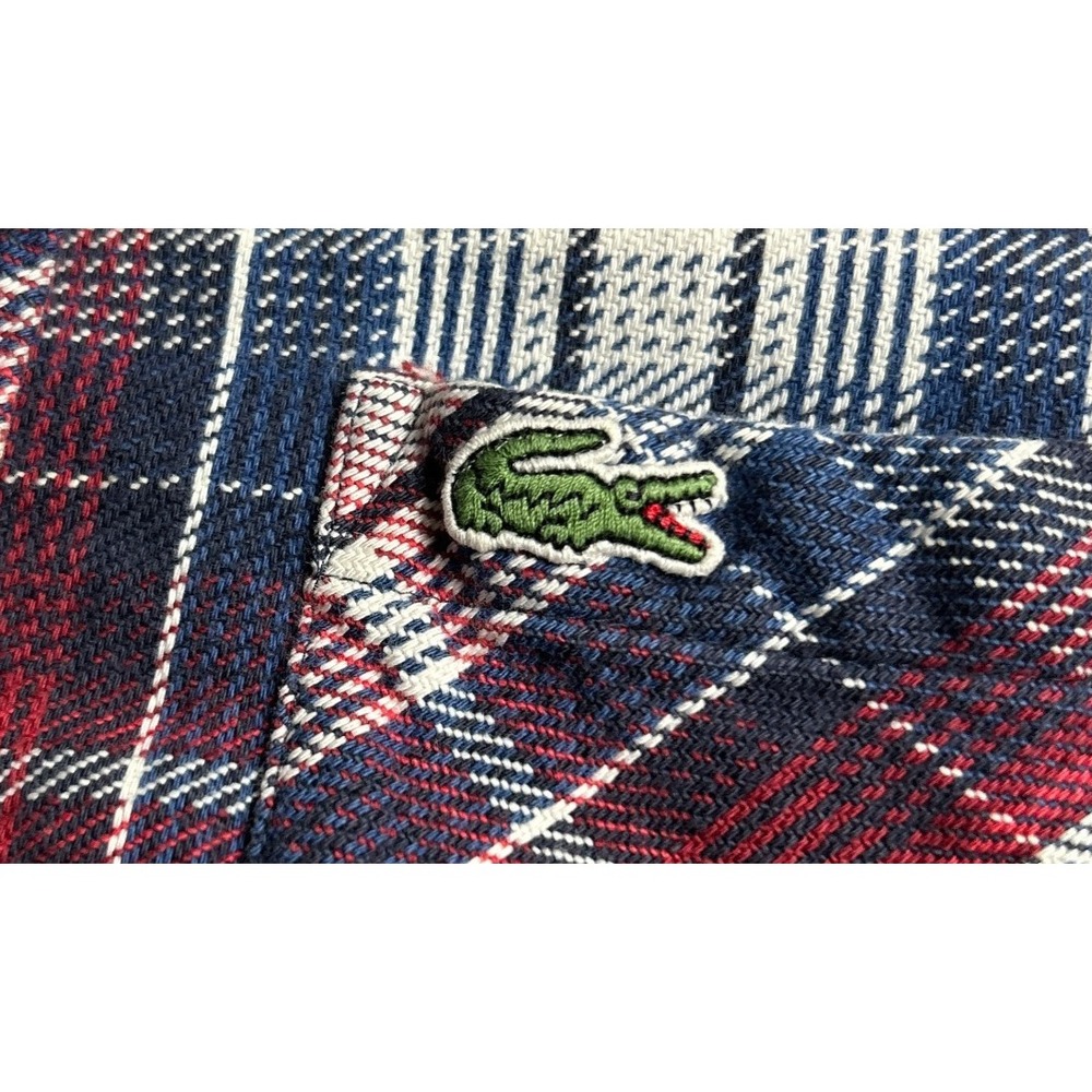 Lacoste L!VE Mens Size 45 Large Plaid Flannel Shirt Long Sleeve Navy Red - Picture 2 of 8